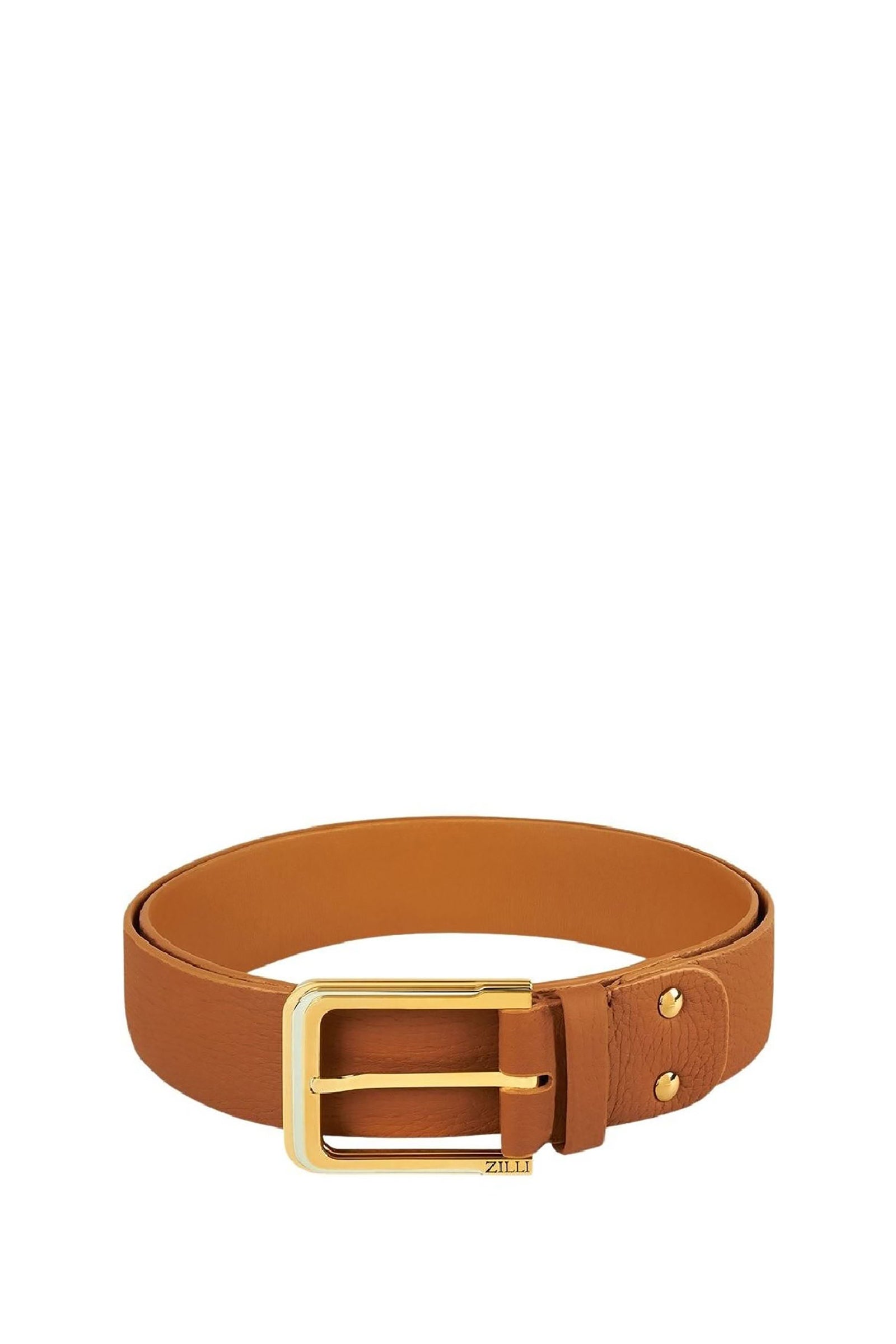Ceinture à boucle en cuir exotique grainé - Camel