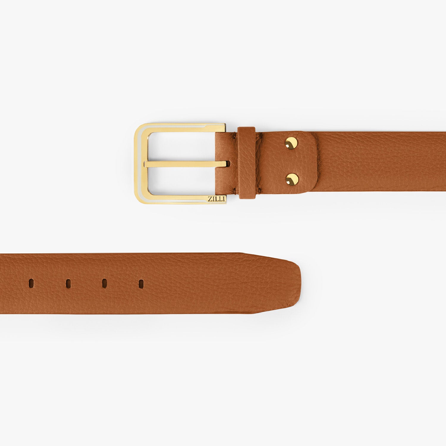 Ceinture à boucle en cuir exotique grainé - Camel