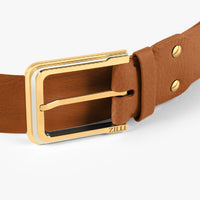 Ceinture à boucle en cuir exotique grainé - Camel