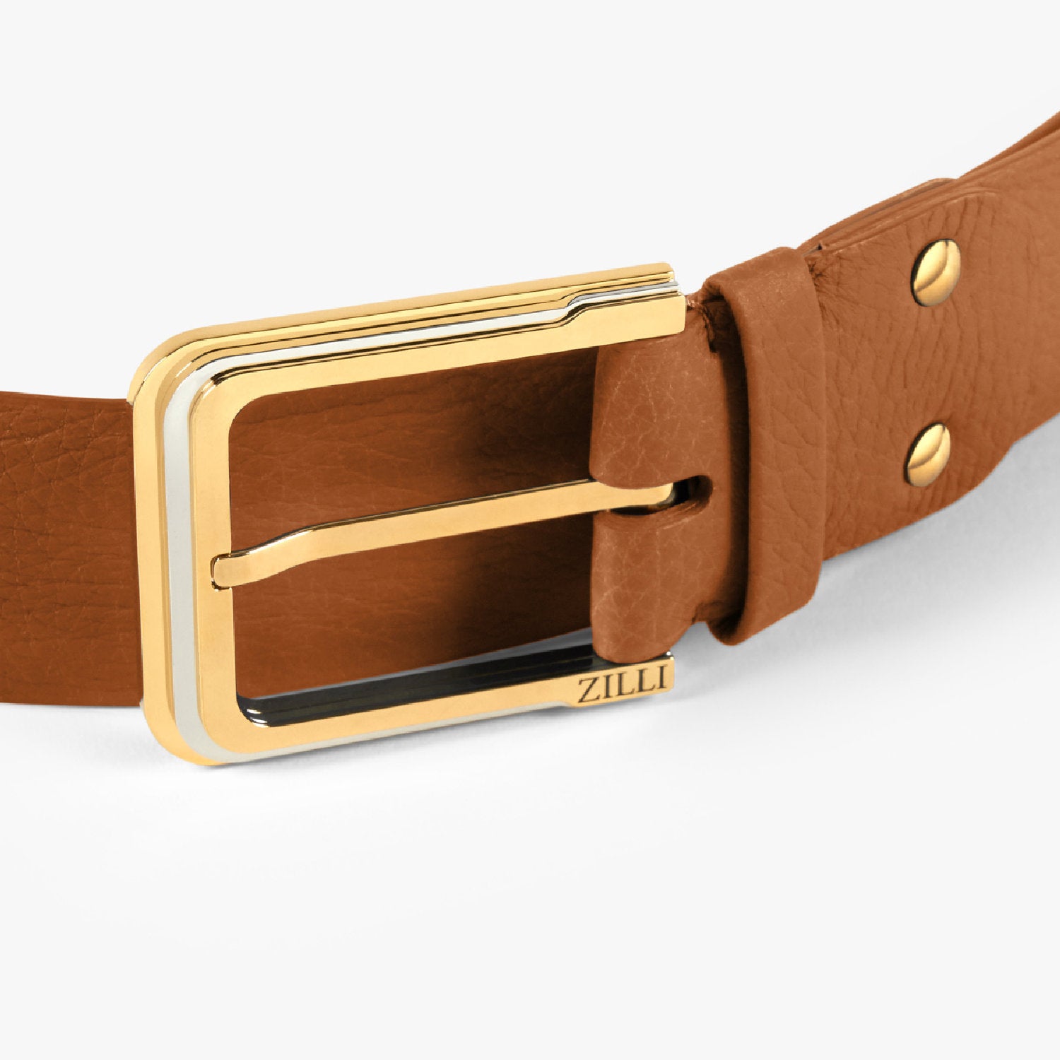 Ceinture à boucle en cuir exotique grainé - Camel