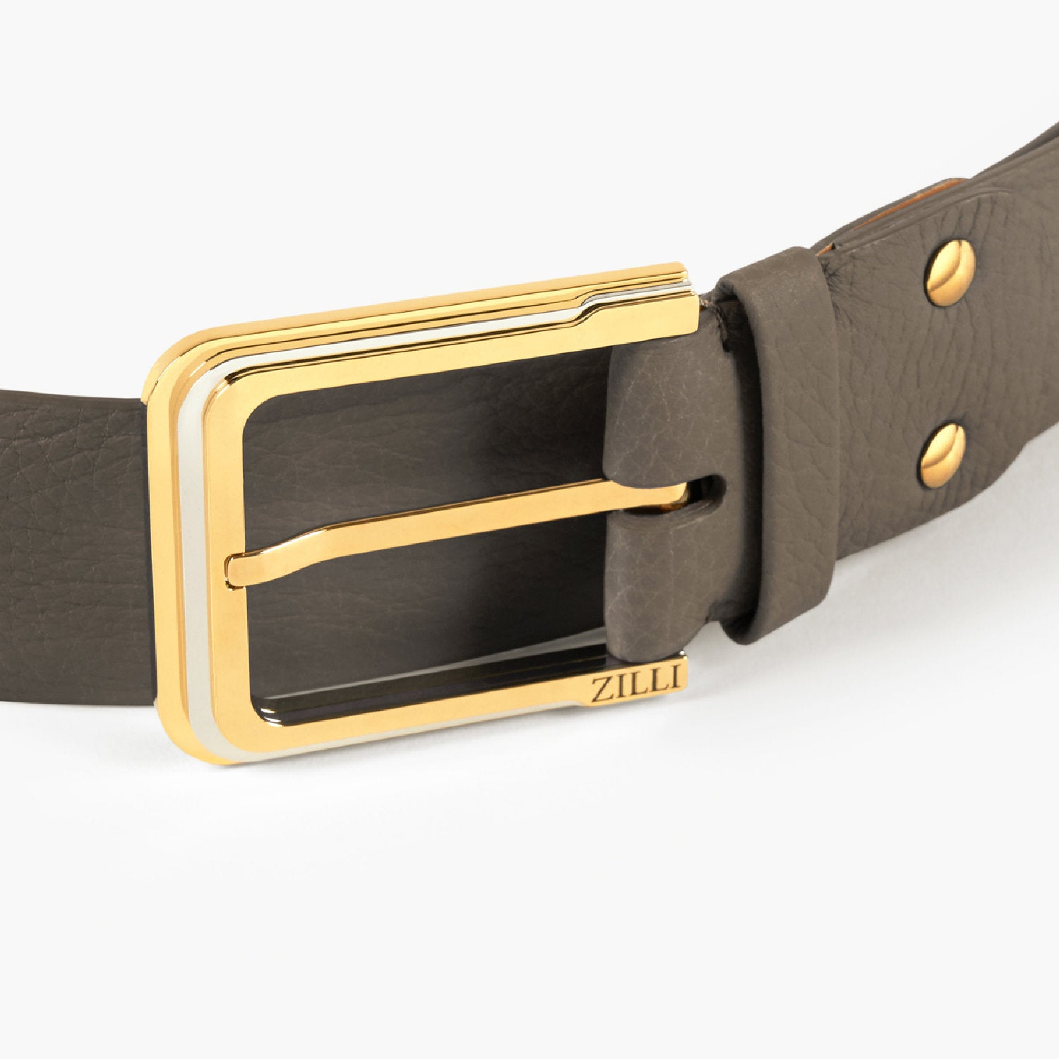 Reversible belt with buckle in exotic leather - Grey & Camel