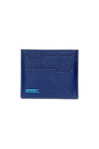 Porte-cartes grainé à plaque métallique en cuir exotique - Bleu