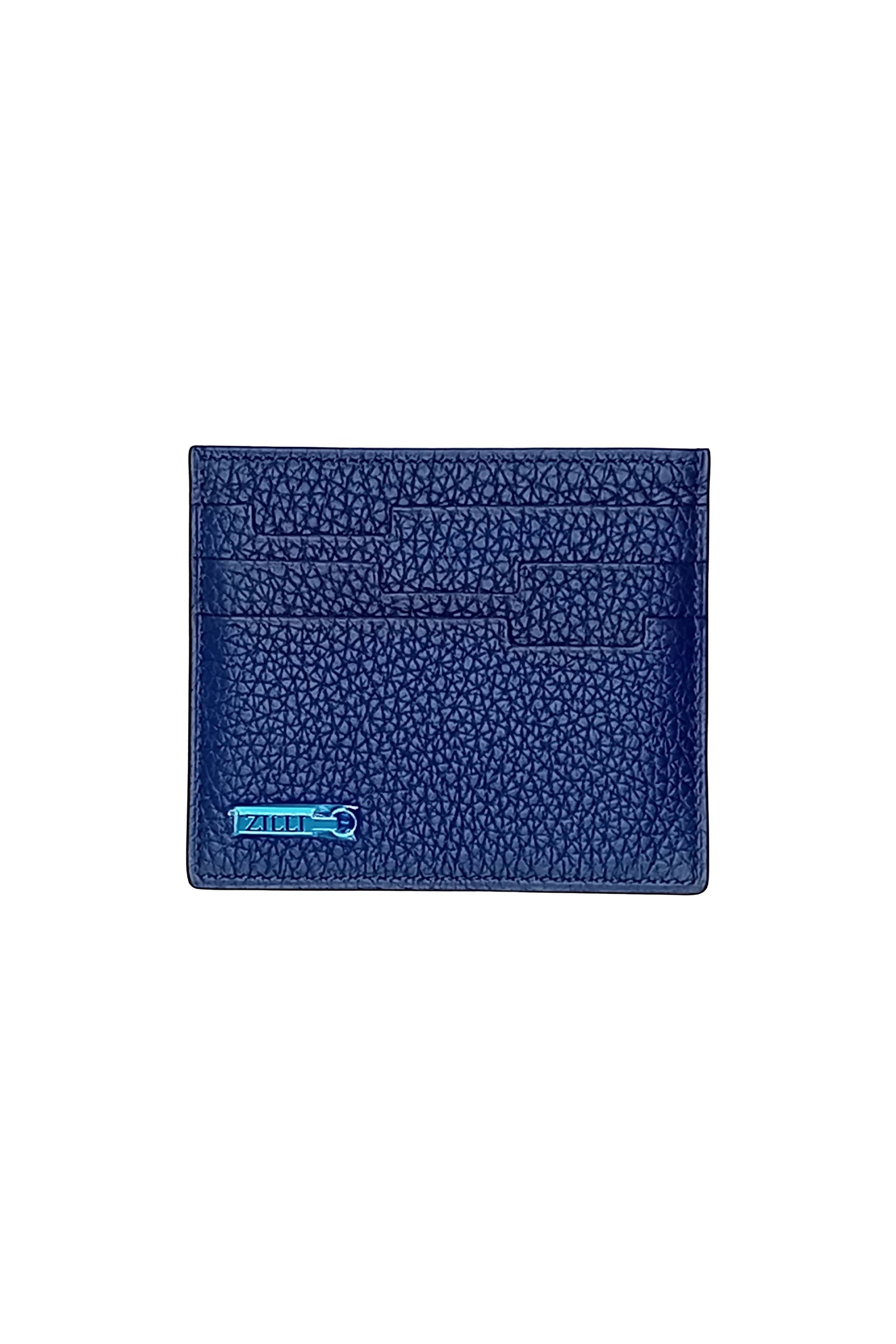 Porte-cartes grainé à plaque métallique en cuir exotique - Bleu