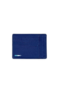 Porte-cartes grainé à plaque métallique en cuir exotique - Bleu