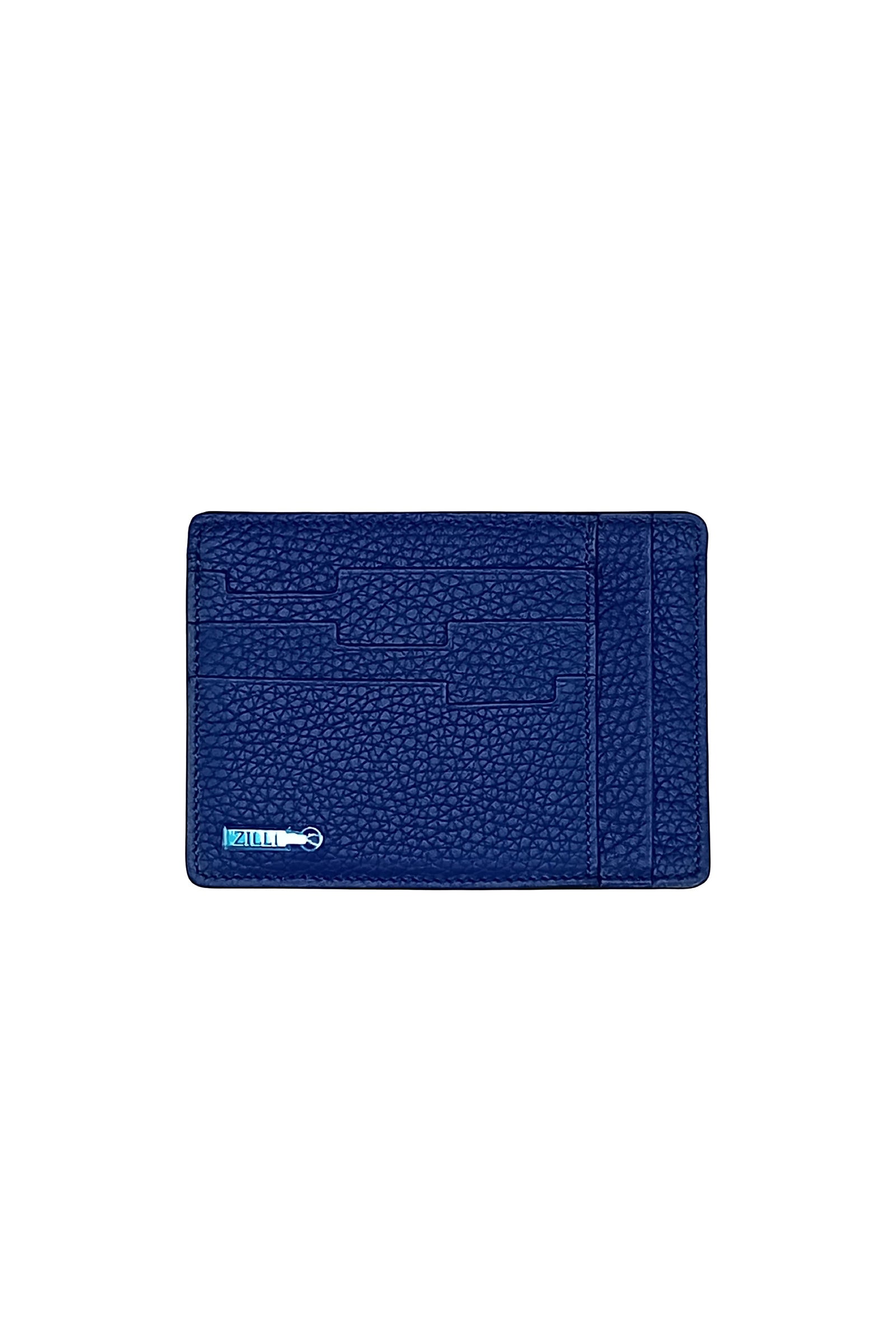 Porte-cartes grainé à plaque métallique en cuir exotique - Bleu