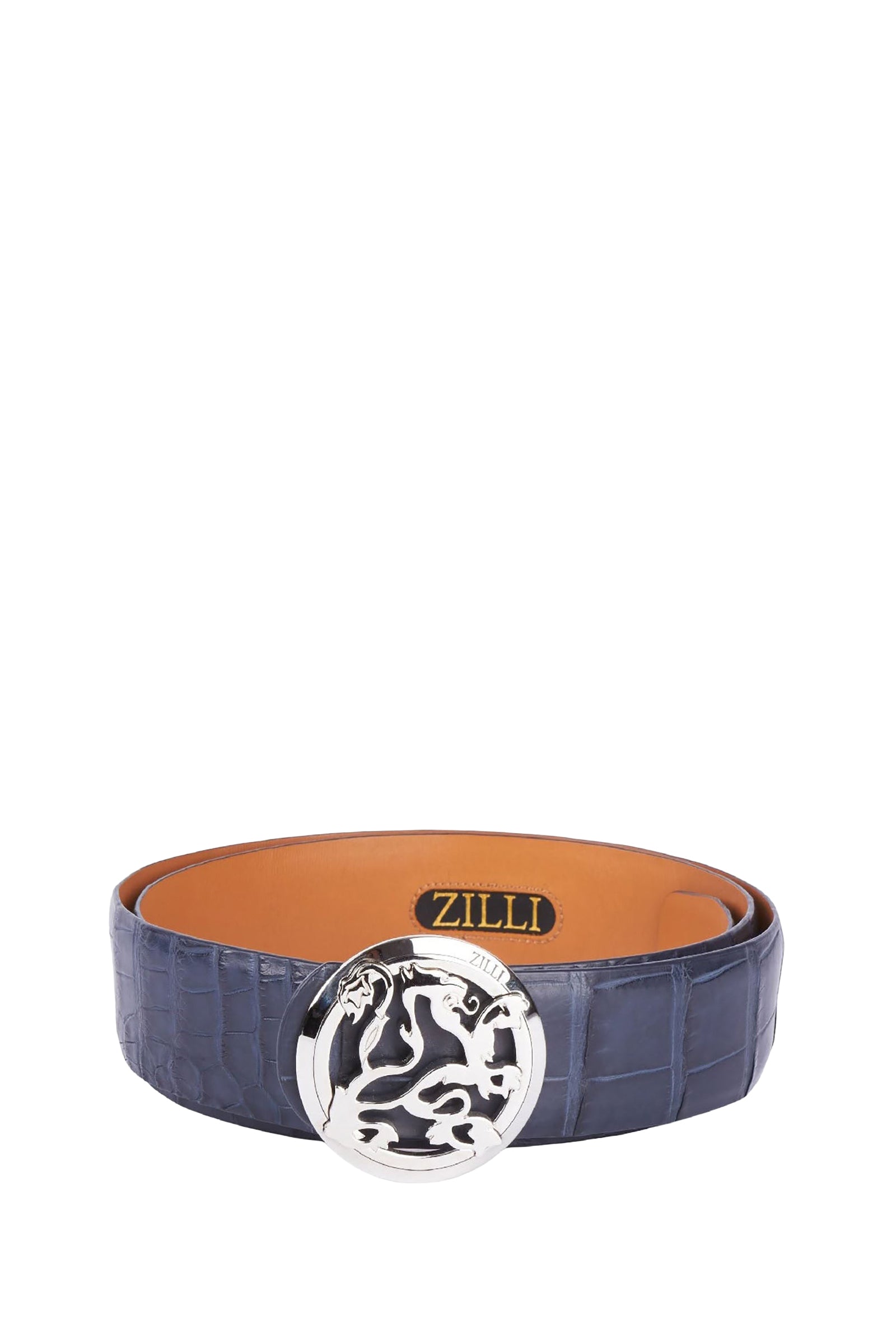 Ceinture à boucle ajourée en cuir exotique - Bleu