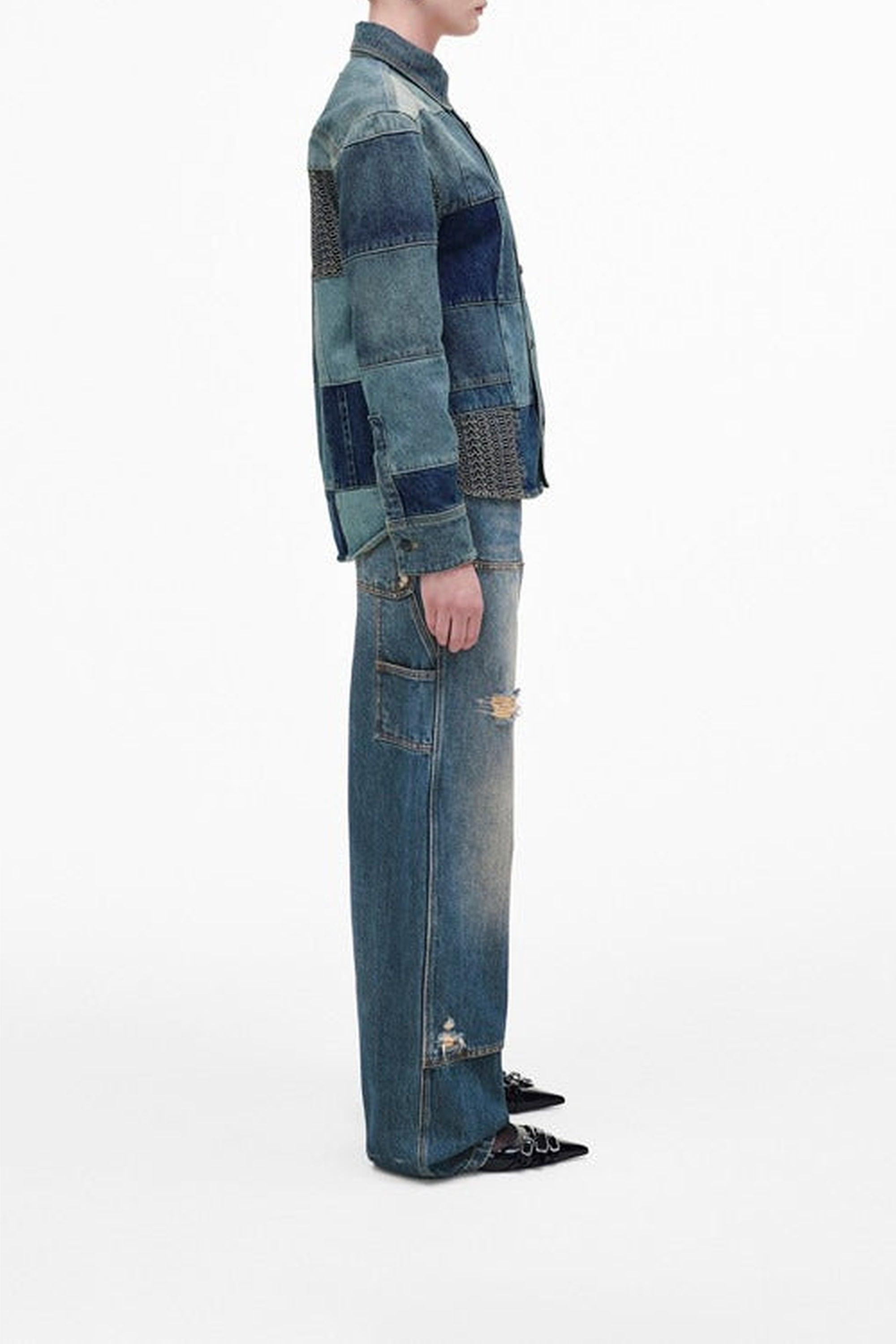 Chemise patchwork en denim - Indigo