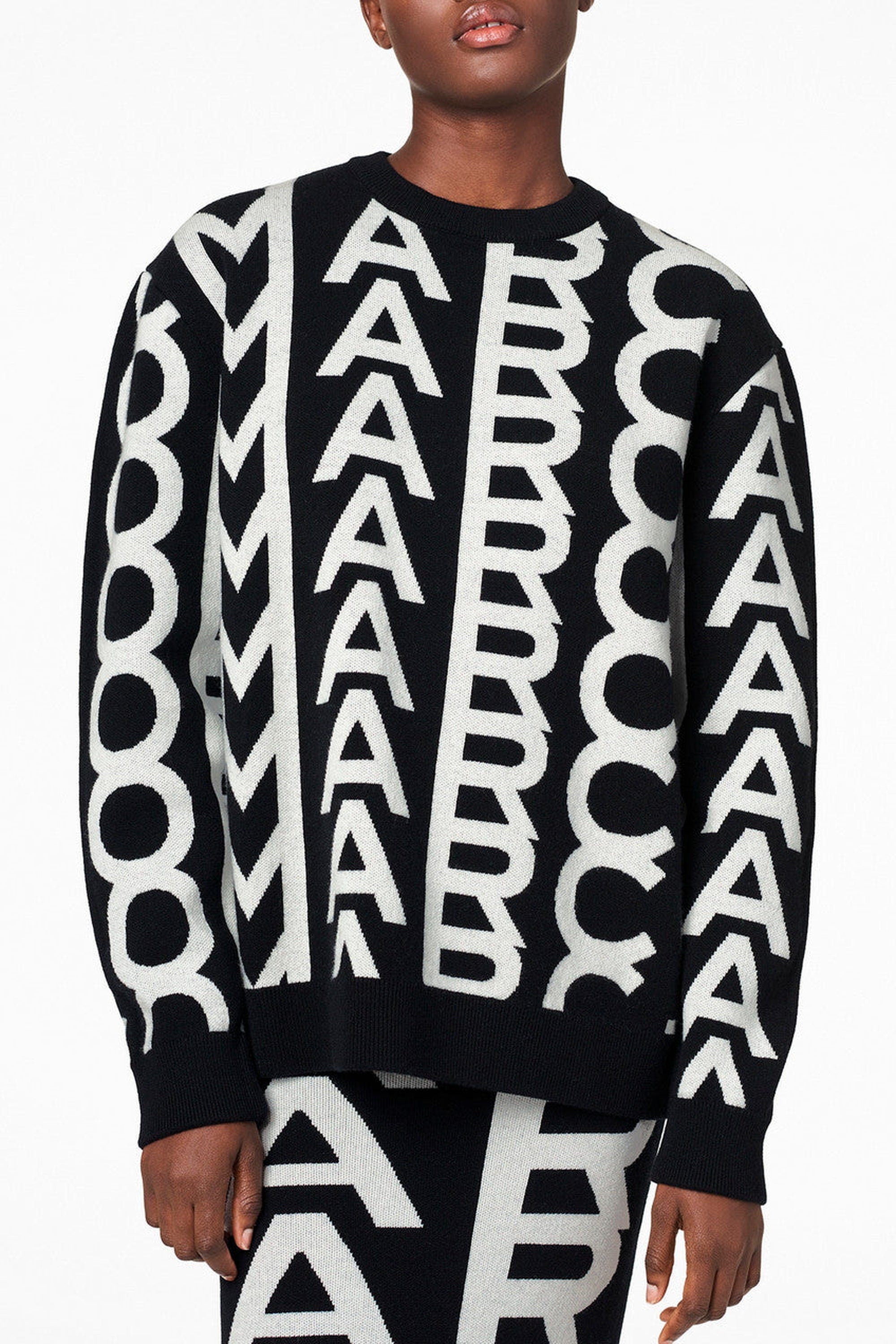 Pull Monogram à col rond en laine - Black & Ivory