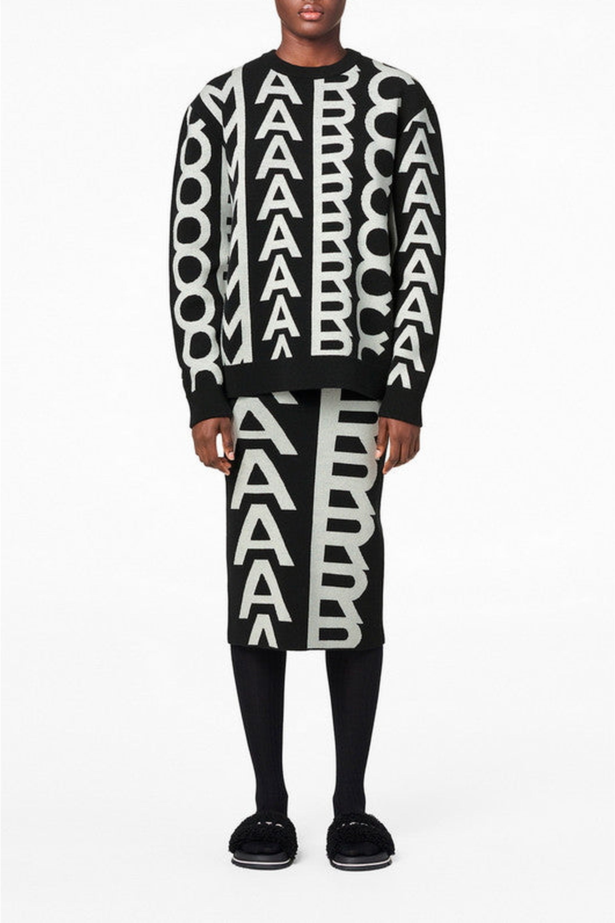 Pull Monogram à col rond en laine - Black & Ivory