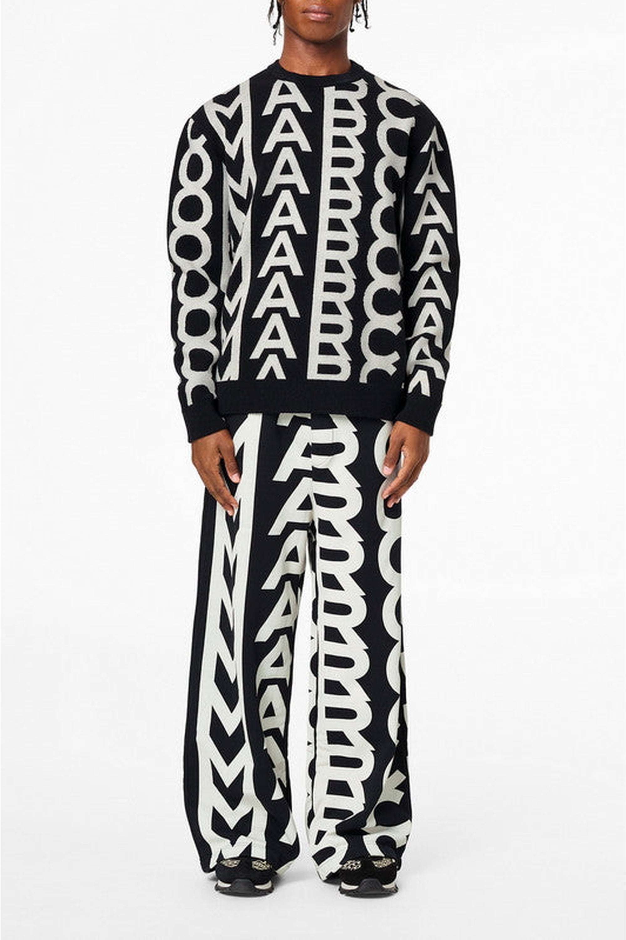 Pull Monogram à col rond en laine - Black & Ivory