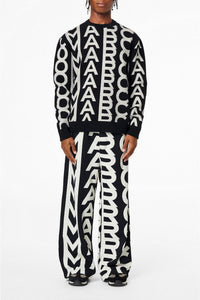 Pull Monogram à col rond en laine - Black & Ivory