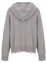 Hoodie with wool trim - Grigio Perla Melange