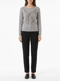 Pull orné de perles et sequins en laine mélangée - Grigio Perla Melange