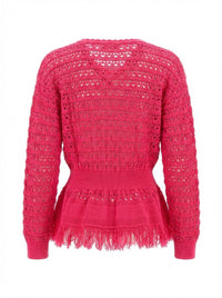 Knitted fringed jumper - Fuxia