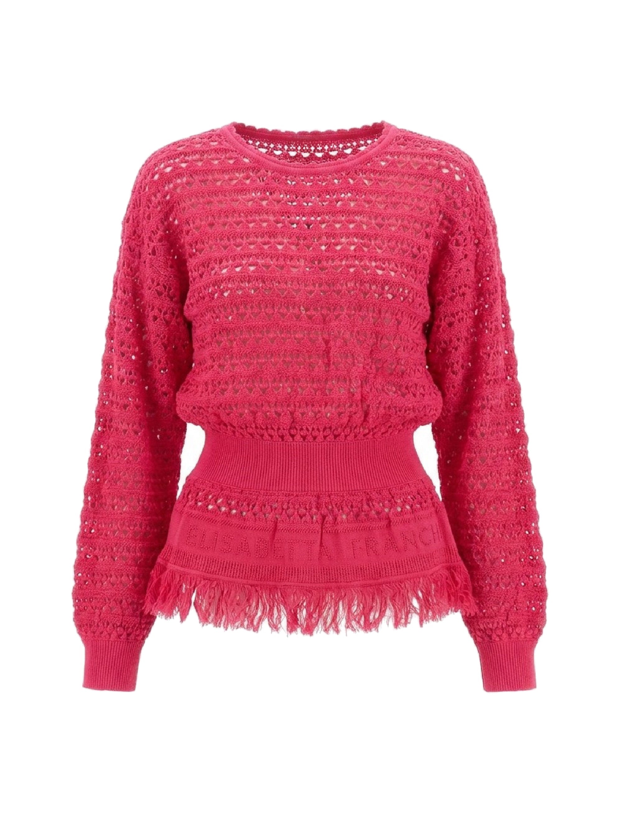 Knitted fringed jumper - Fuxia