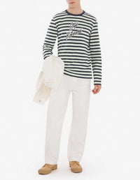 Striped long-sleeved Coffee Cup T-shirt - Navy & white