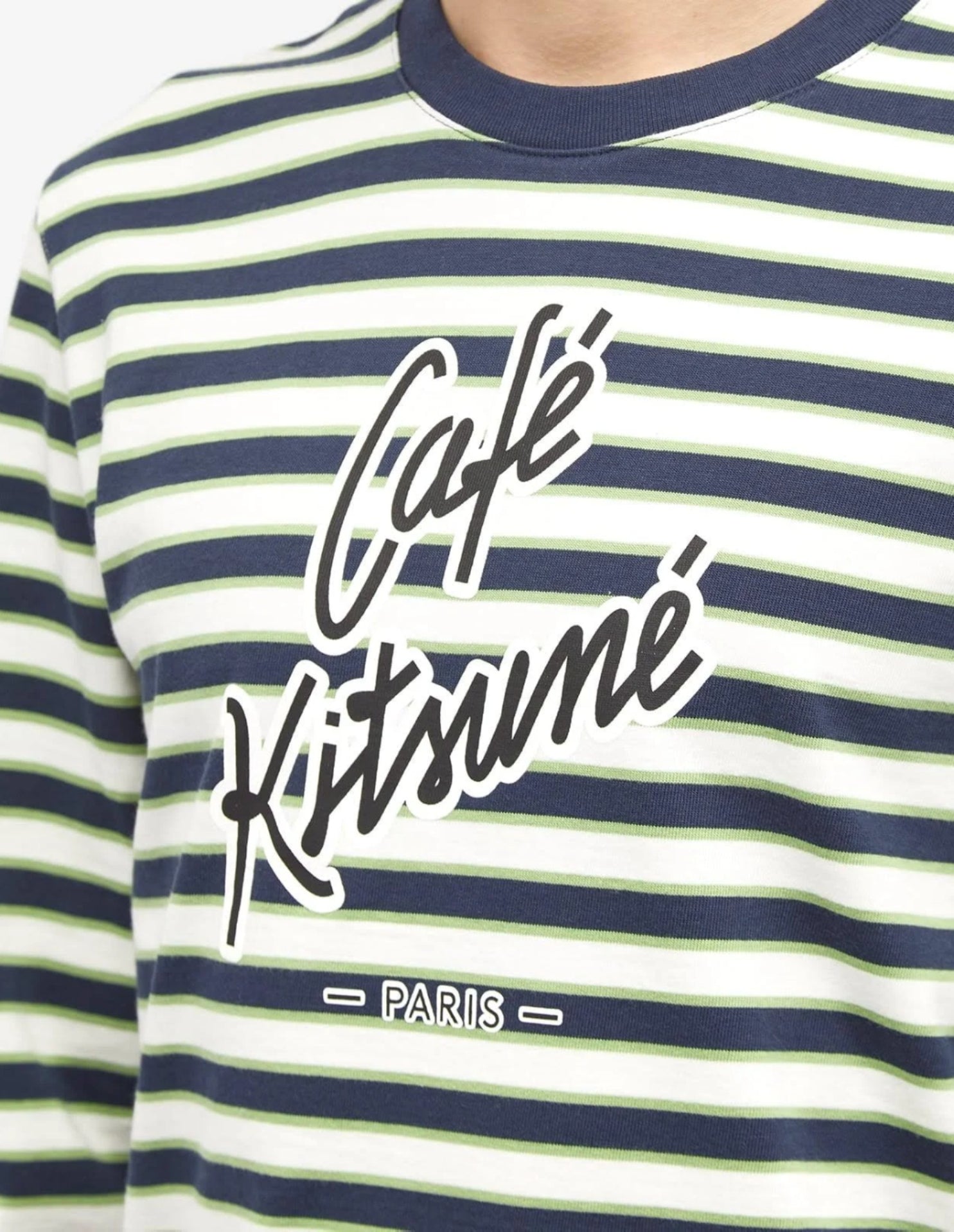 Striped long-sleeved Coffee Cup T-shirt - Navy & white