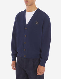 Cardigan Bold Fox Head à col V côtelé - Ink Blue