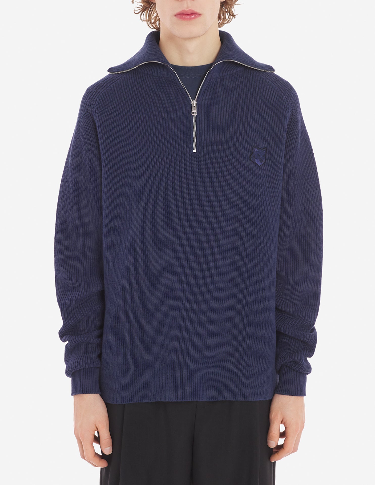 Pull Bold Fox Head à col zippé avec écusson - Ink Blue
