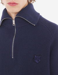 Pull Bold Fox Head à col zippé avec écusson - Ink Blue