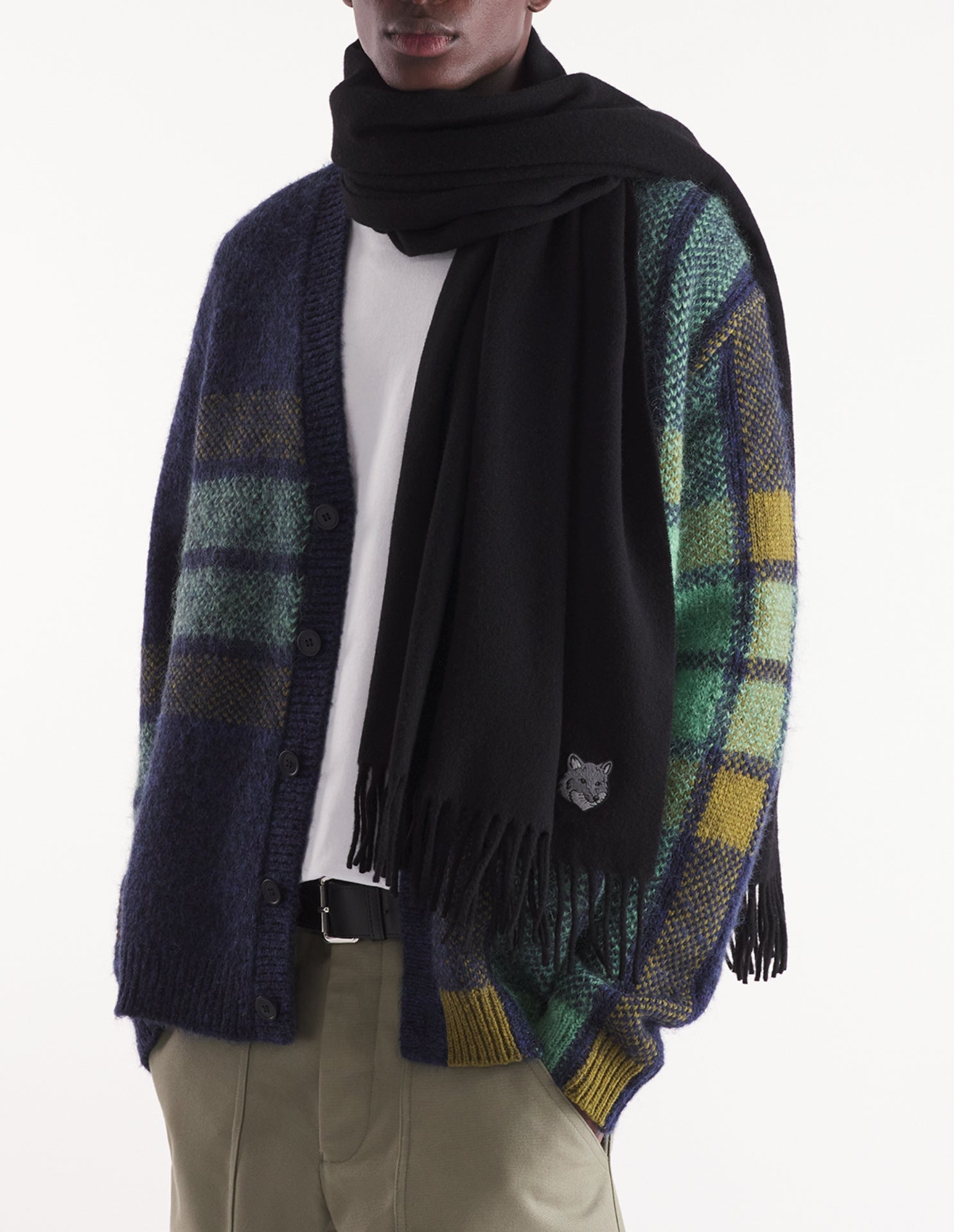 Écharpe Bold Fox Head en laine vierge - Black