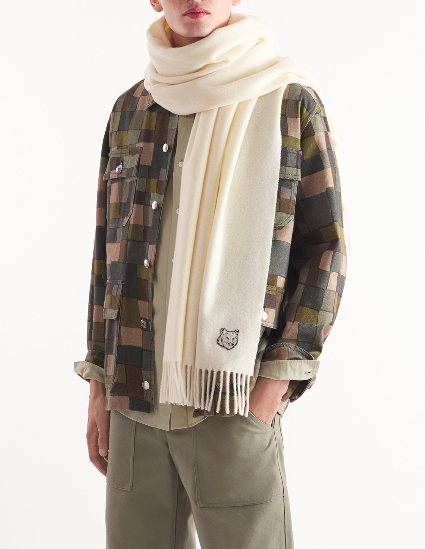Bold Fox Head scarf in new wool - Paper
