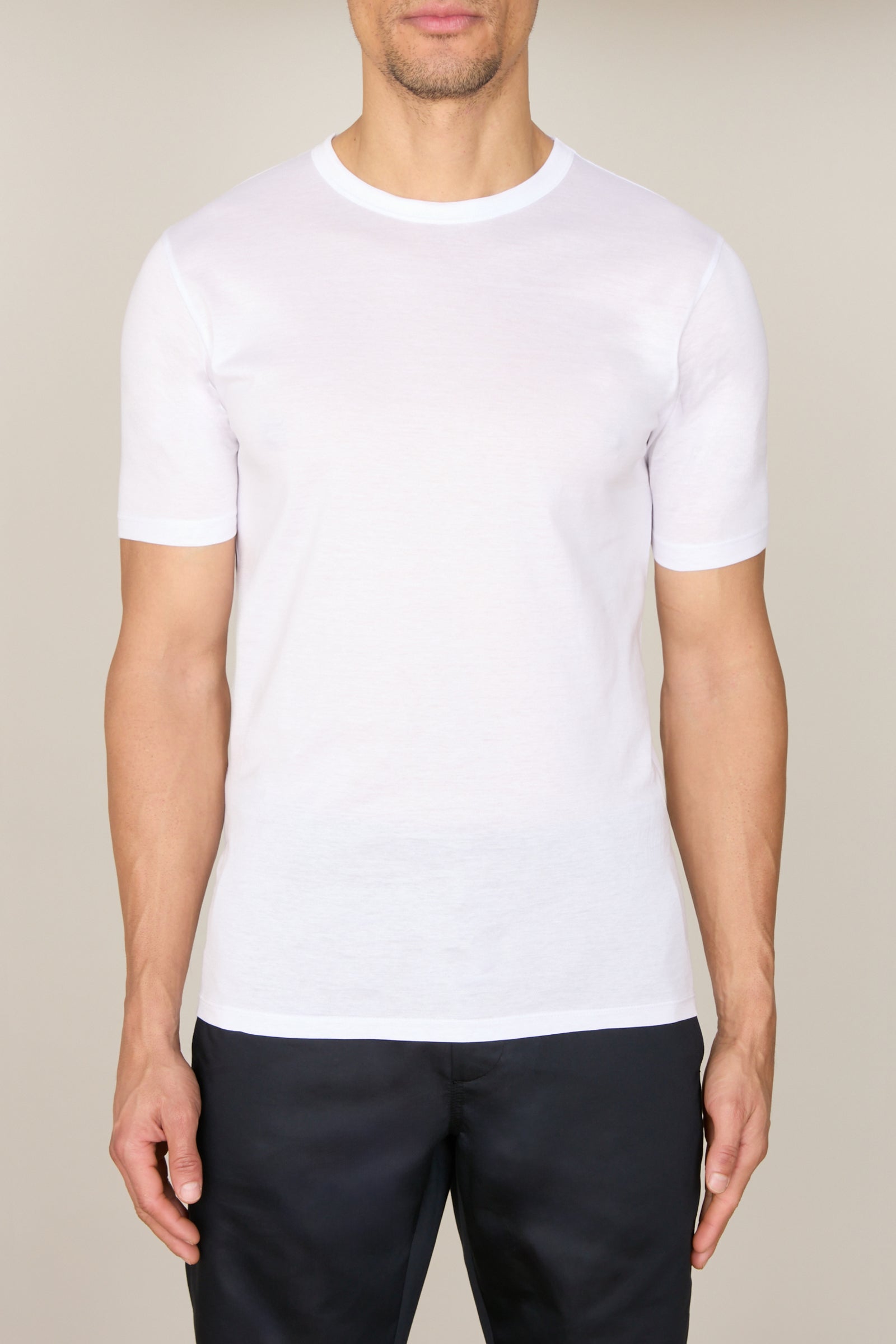 T-shirt à encolure ronde côtelée - Blanc
