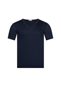 T-shirt à col V - Bleu