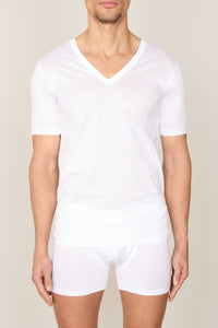 T-shirt à col V et surpiqûres - Blanc