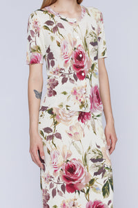 CARDIGAN MANCHES COURTES IMPRIMÉ ROSES