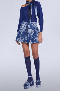 HAUT TRICOTÉ BLEU MANCHES LONGUES