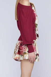 Pull tricoté manches longues - Bordeaux Rose