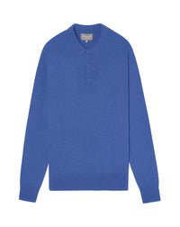 3-button cashmere polo shirt - Bleu Mousquetaire