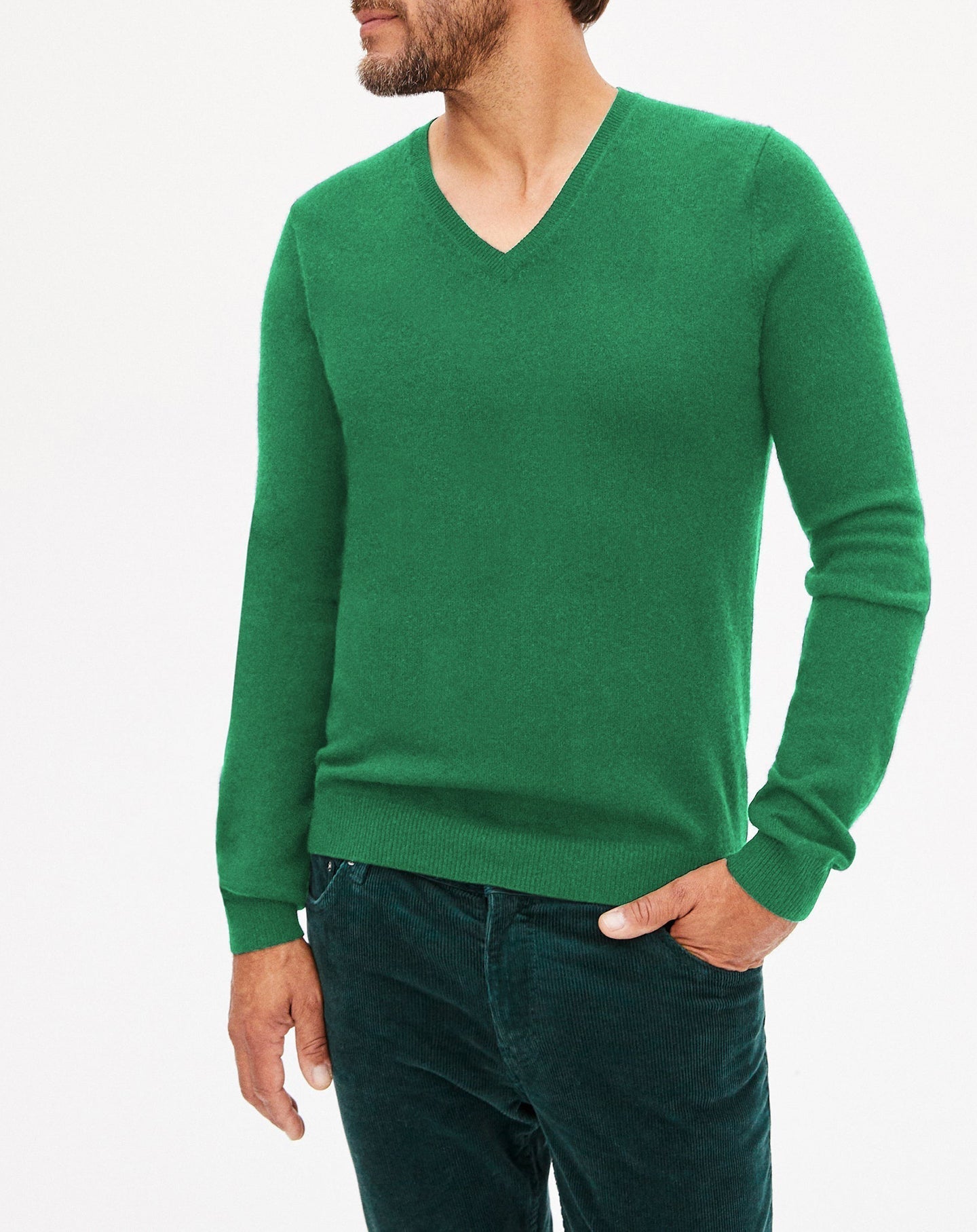 Pull à col V ajusté en cachemire - Bleu Mousquetaire