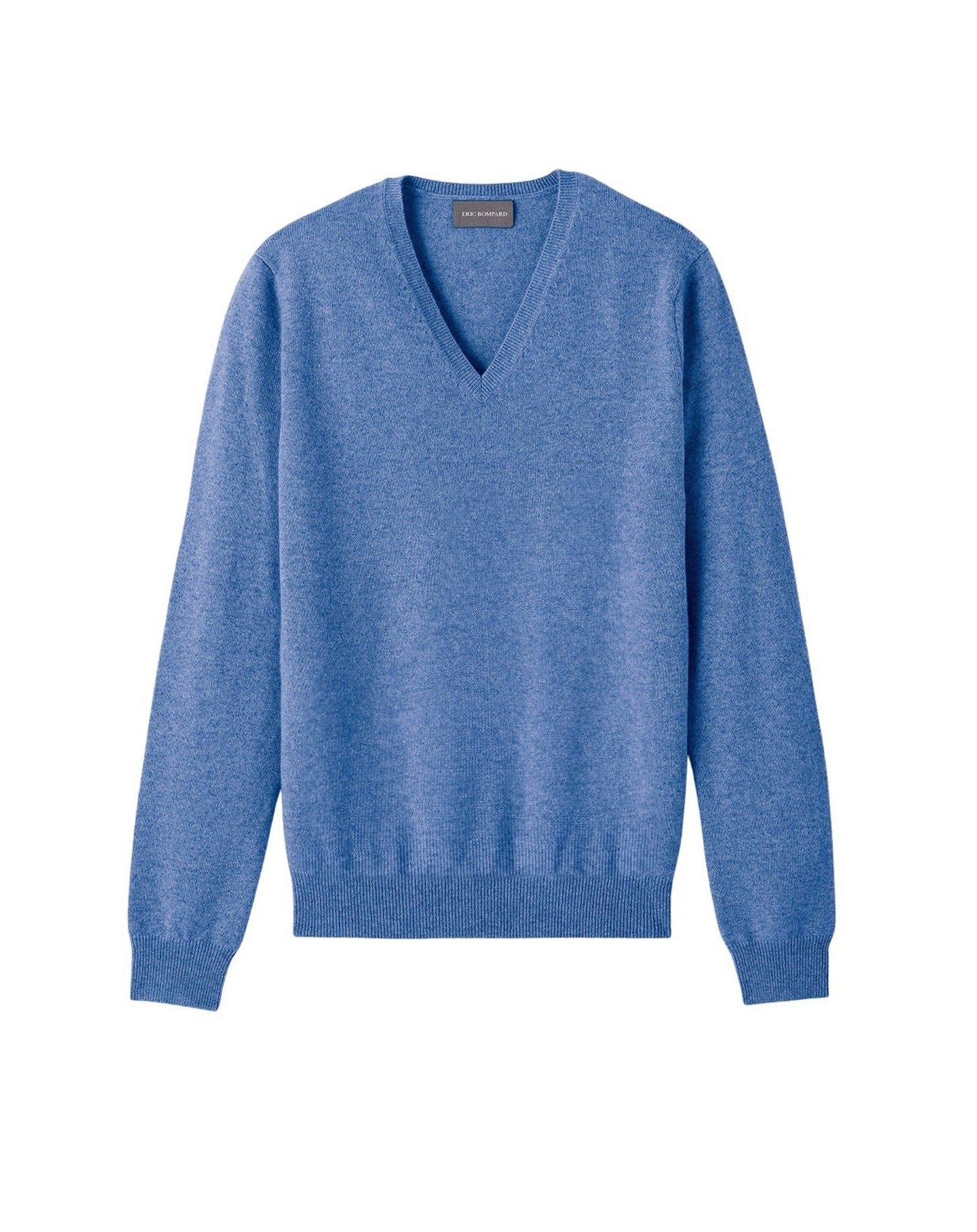 Pull à col V ajusté en cachemire - Bleu Egée
