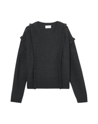 Cashmere ruffled crew neck jumper - Anthracite