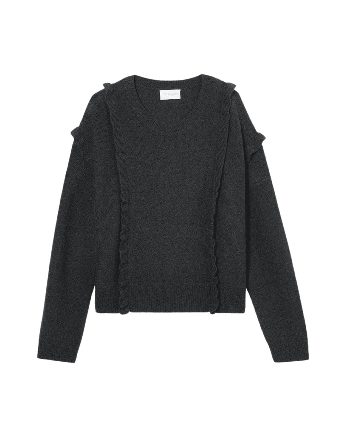 Cashmere ruffled crew neck jumper - Anthracite