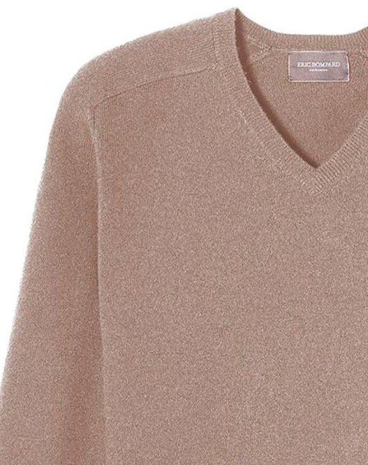 Cashmere hammer neck V-neck jumper - Desert