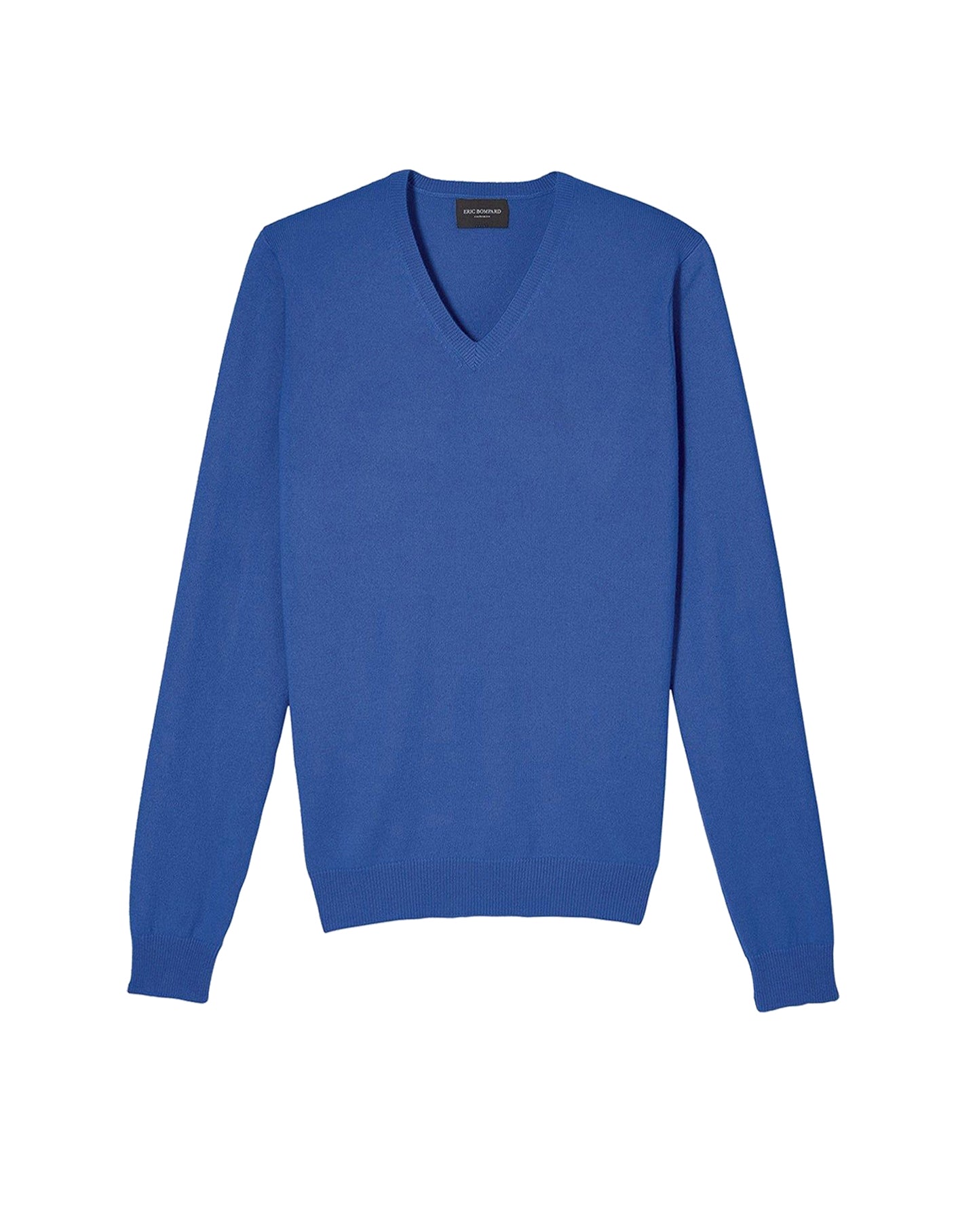 Pull à col V ajusté en cachemire - Bleu Mousquetaire
