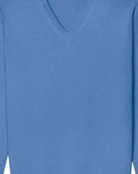 Pull à col V ajusté en cachemire - Bleu Poseidon