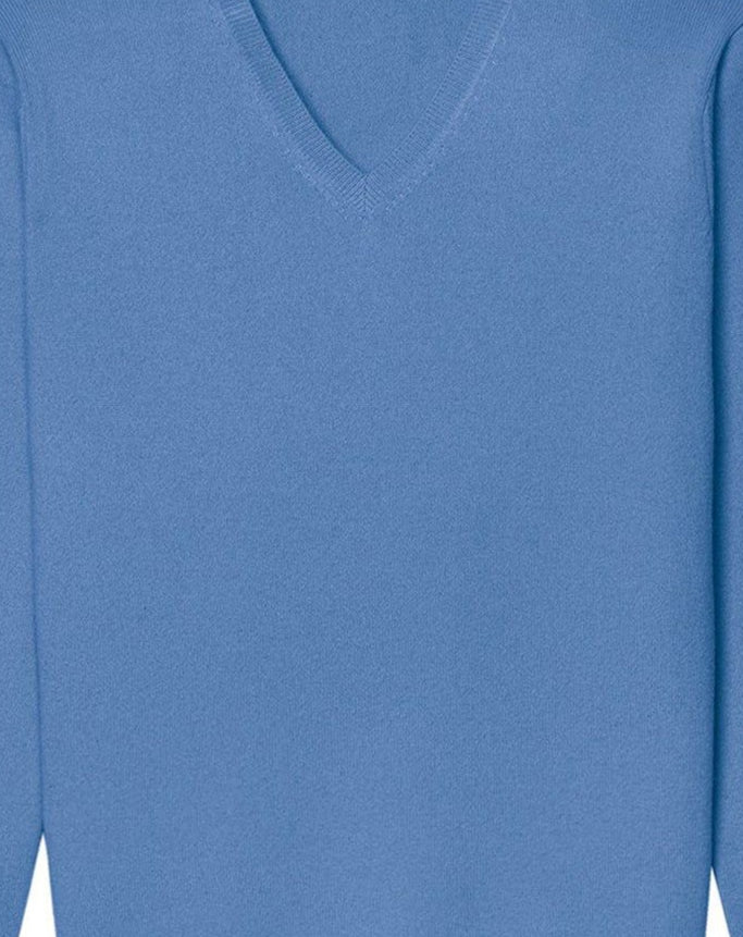 Pull à col V ajusté en cachemire - Bleu Poseidon
