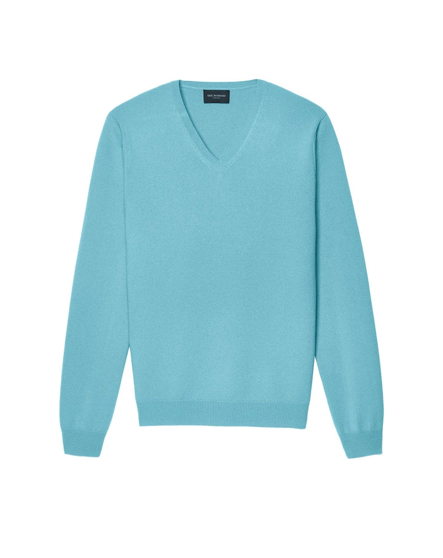 Pull à col V ajusté en cachemire - Bleu Uranus