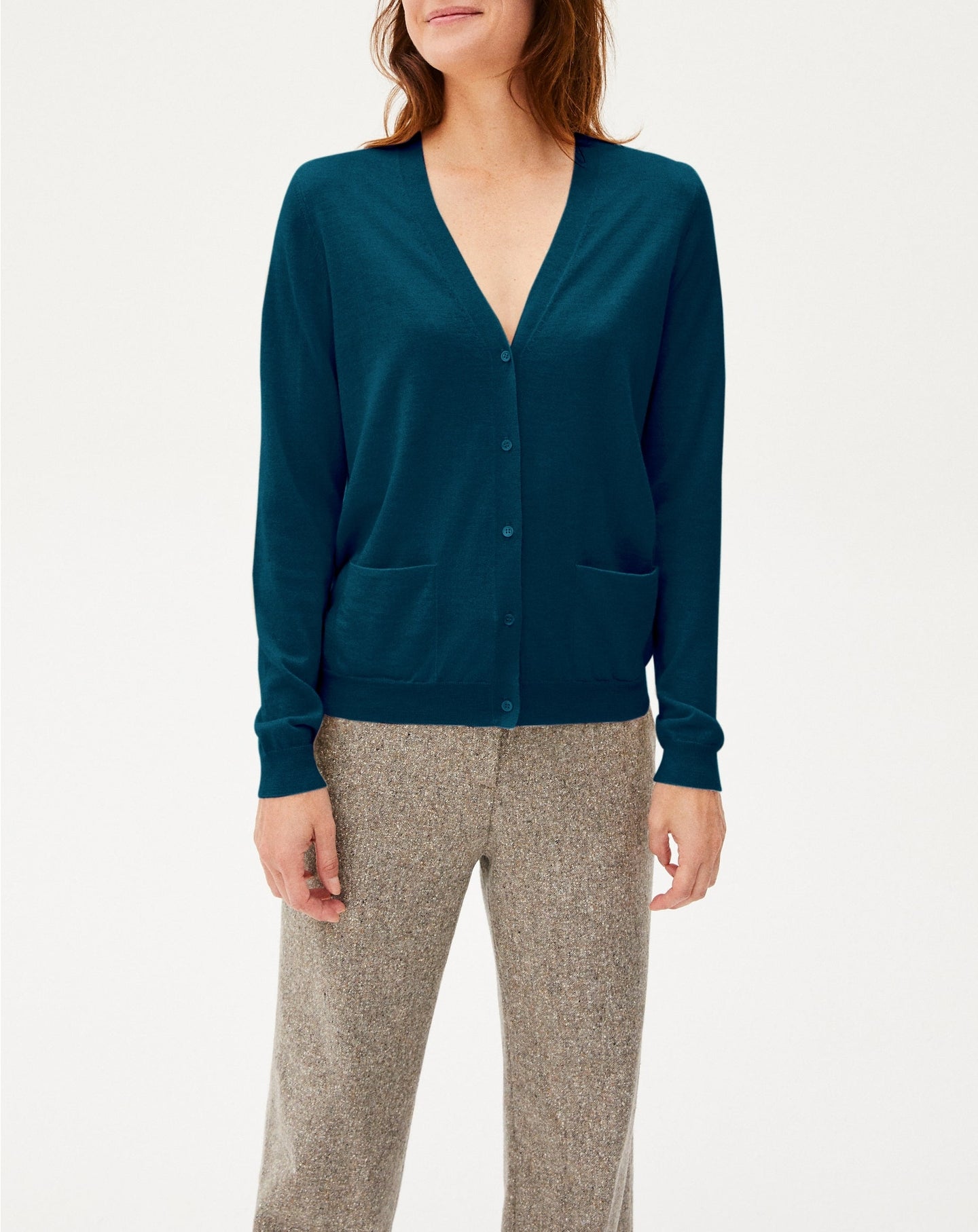 Ultra-fine cashmere cardigan - Petrole