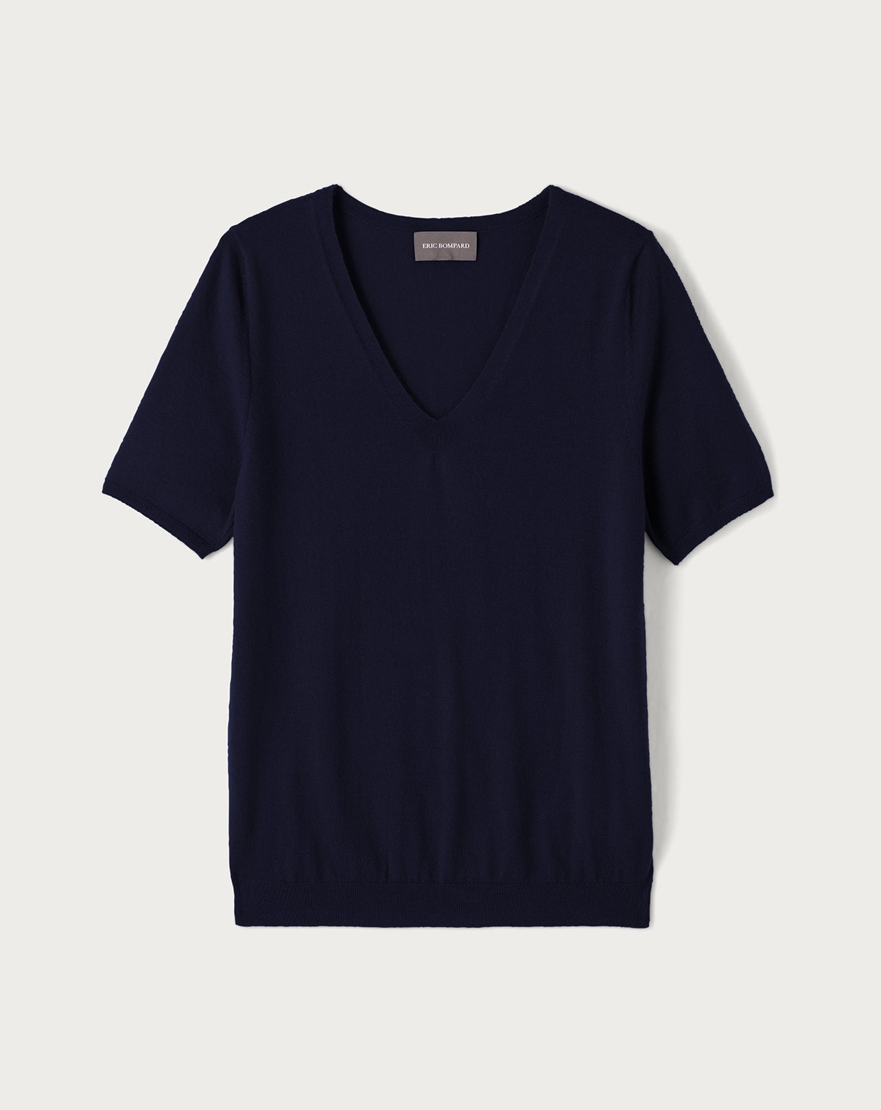 Pull V Manches Courtes Ultrafin Contemporain - Marine