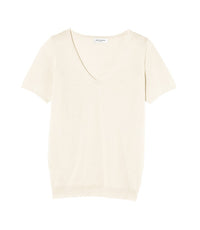Pull V Manches Courtes Ultrafin Contemporain - Naturel