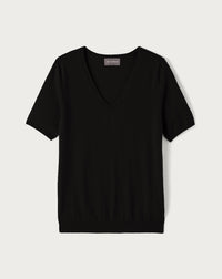 Pull V Manches Courtes Ultrafin Contemporain - Noir