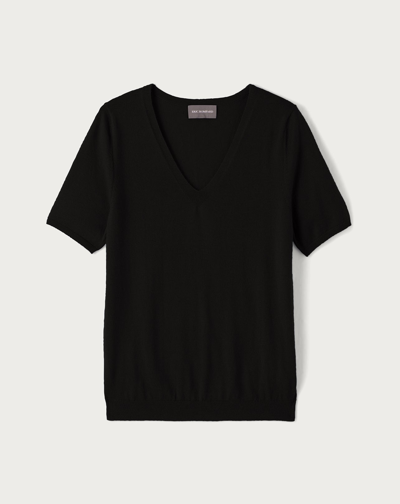 Pull V Manches Courtes Ultrafin Contemporain - Noir