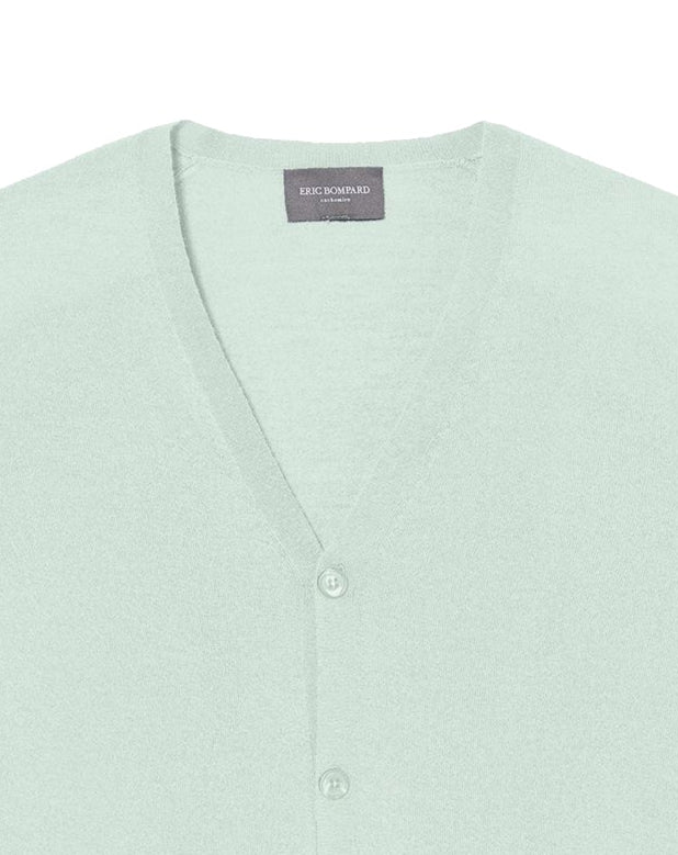 Ultra-thin cashmere cardigan with pockets - Vert d'Eau