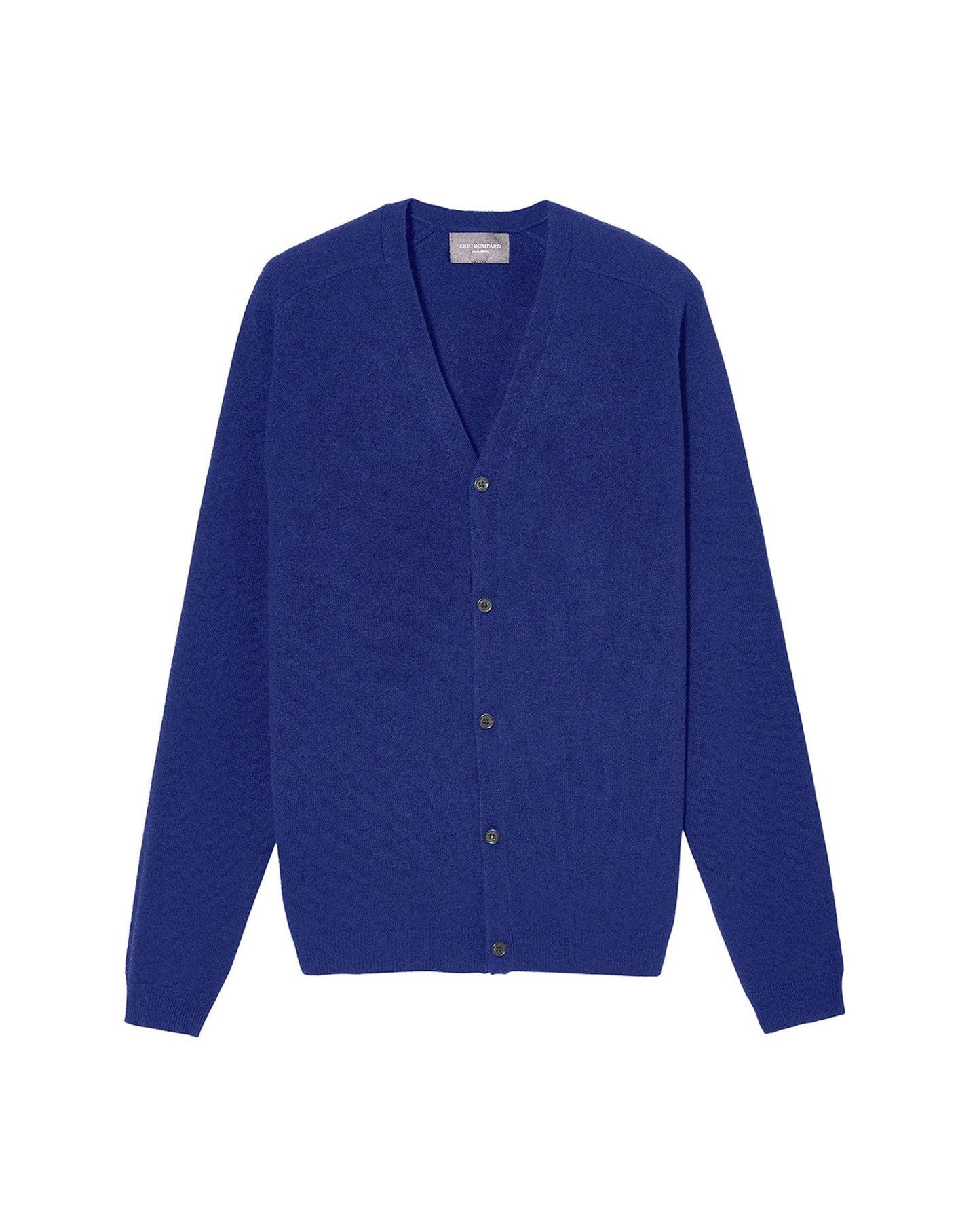 Fitted cashmere cardigan with hammered armholes - Atlantic Blue