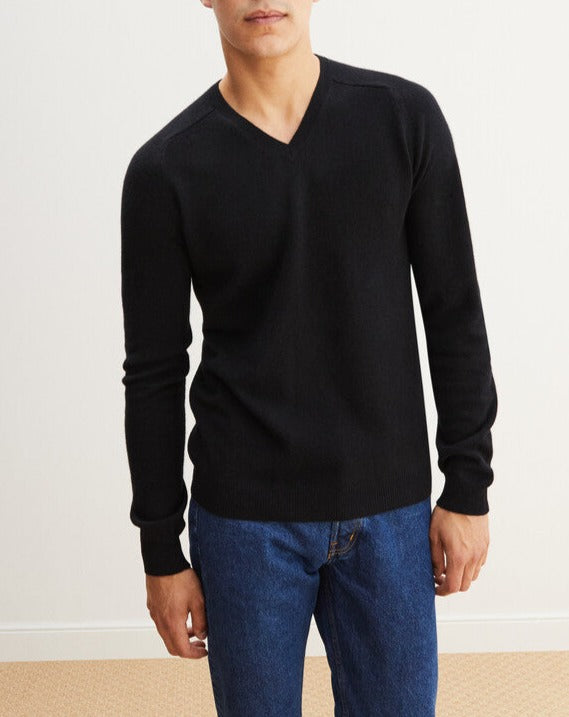 Cashmere hammer neck V-neck jumper - Army Green